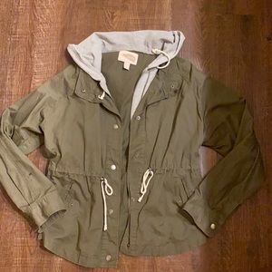 Army Green Layered Cargo Jacket with Hoodie